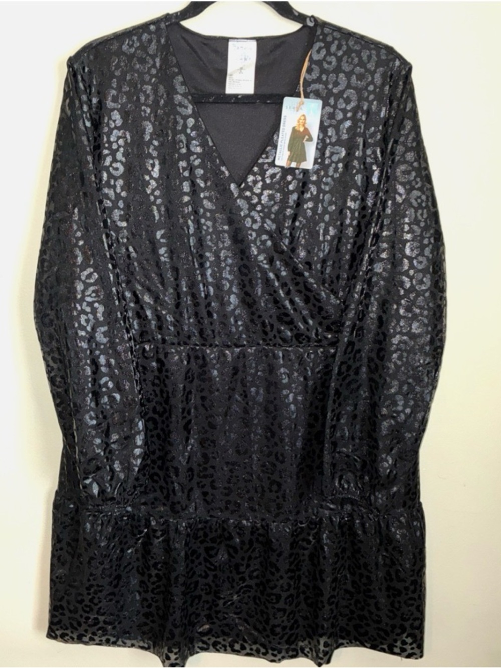 Serra Black Shimmer Leopard-Print Long-Sleeve Dress